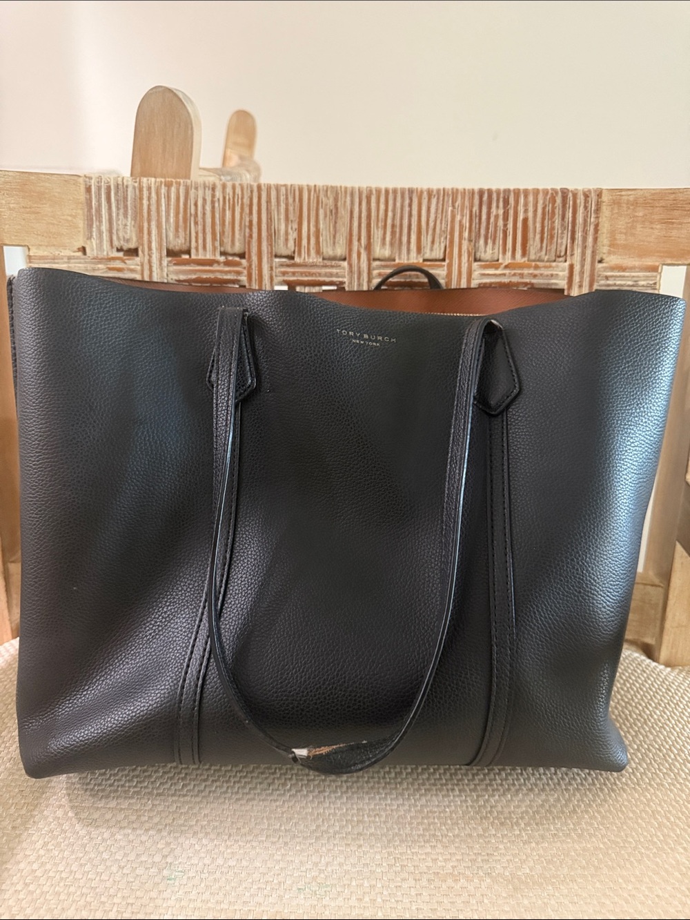 Tory Burch Black Pebbled Leather Tote Bag